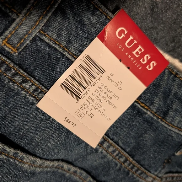 Guess Womens Distressed Straight Leg Dark Blue Jeans- New NWT - Picture 4 of 4